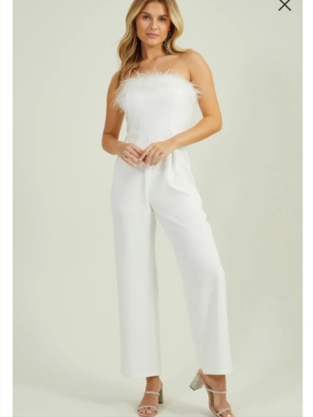 Altar'd State Farah Feather Trim White Jumpsuit Women's Size Small NWT